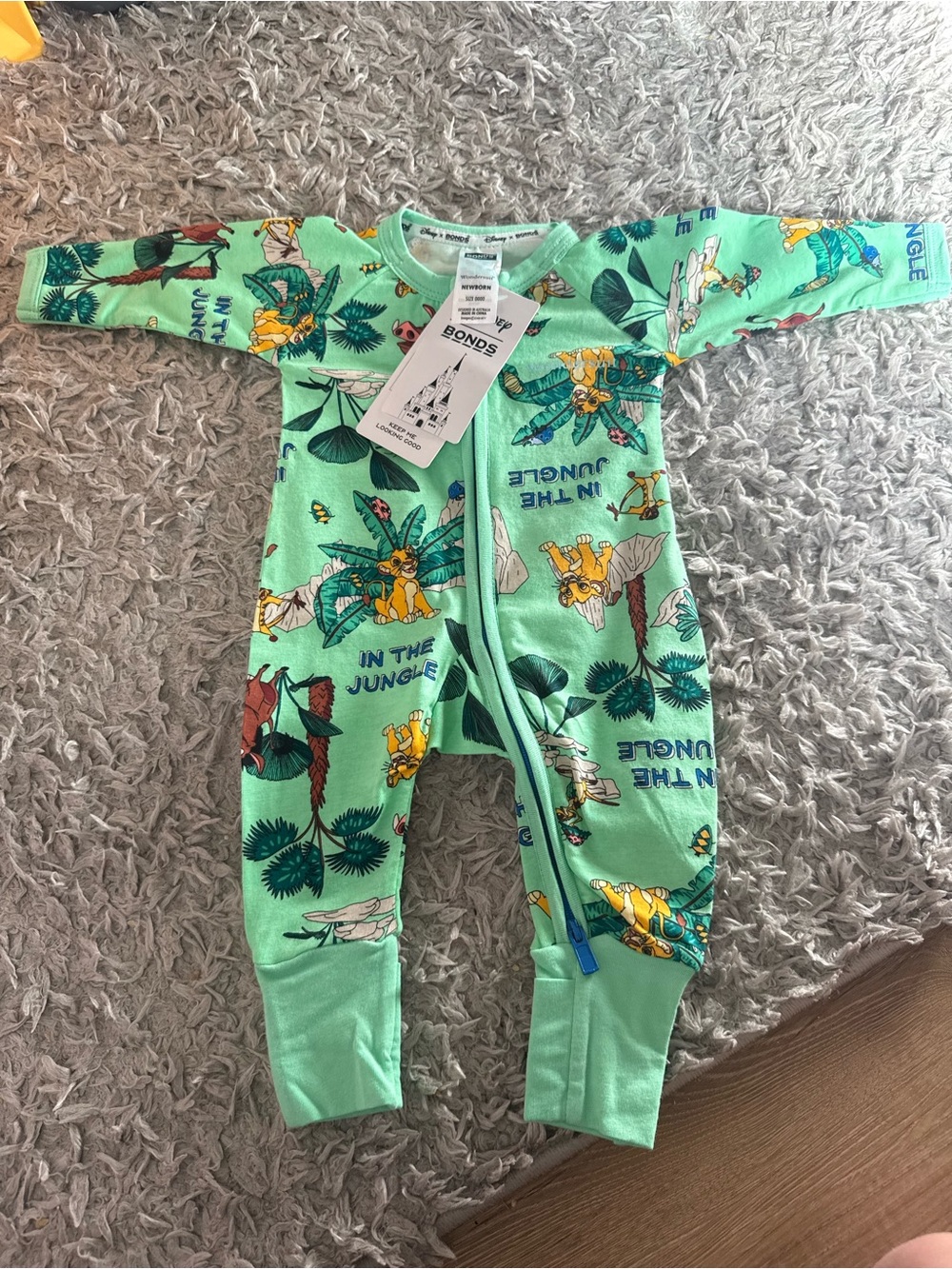 Bonds Mint Green Lion King Jungle Print Zip Romper